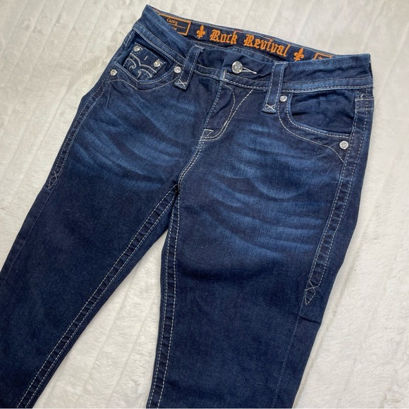 Rock Revival Denim - Rock Revival Jessica Curvy Mid Rise Sz 26 Womens Skinny Embellished Rhinestone